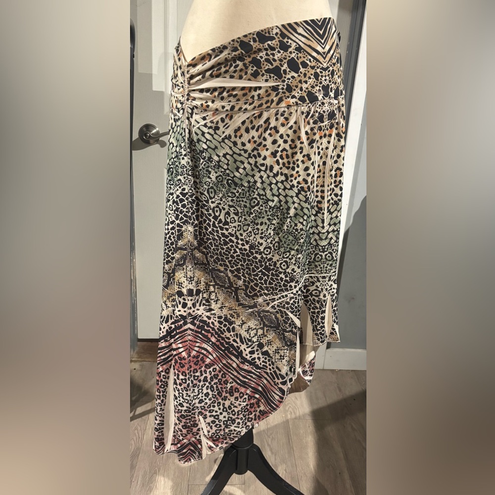 Dots Asymmetrical Animal Print Skirt - Multicolor